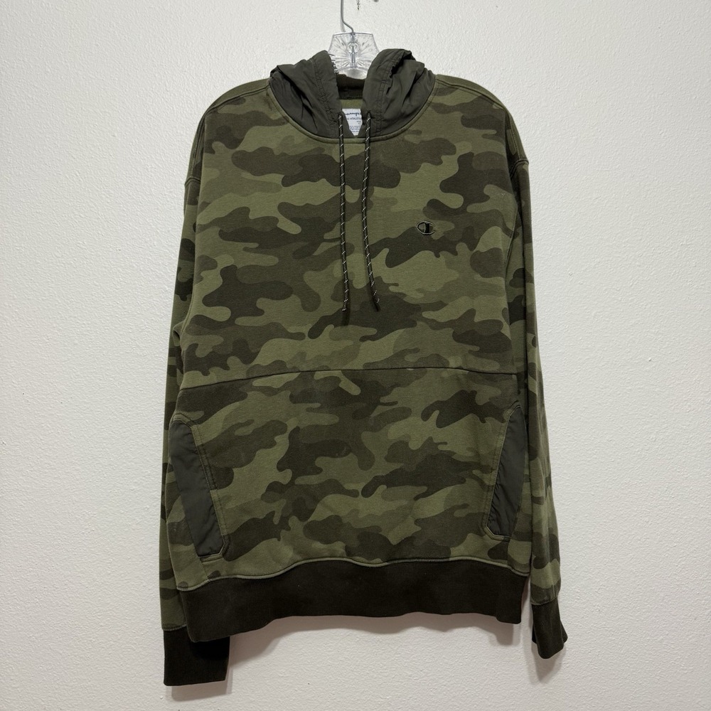 Champion Urban Pursuits Camo Hoodie Pullover Olive Green Mens Size L Camouflage